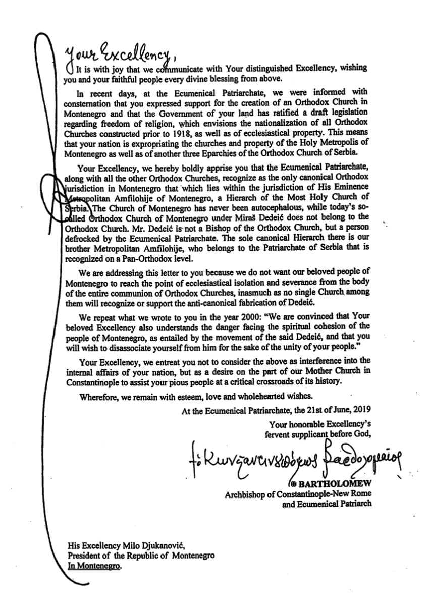 Vartolomejevo pismo Đukanoviću