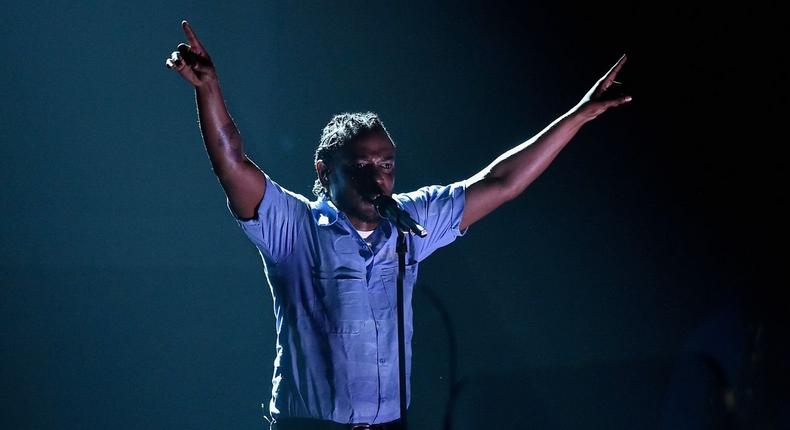 Kendrick Lamar performing at The Grammys