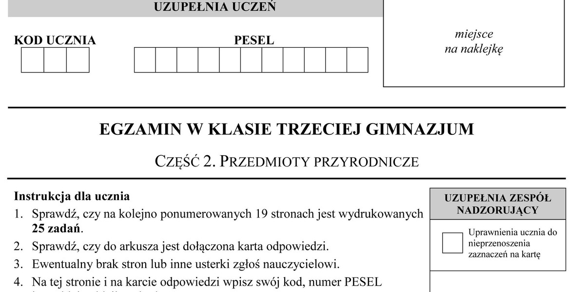 Egzamin gimnazjalny 2017: część matematyczno-przyrodnicza