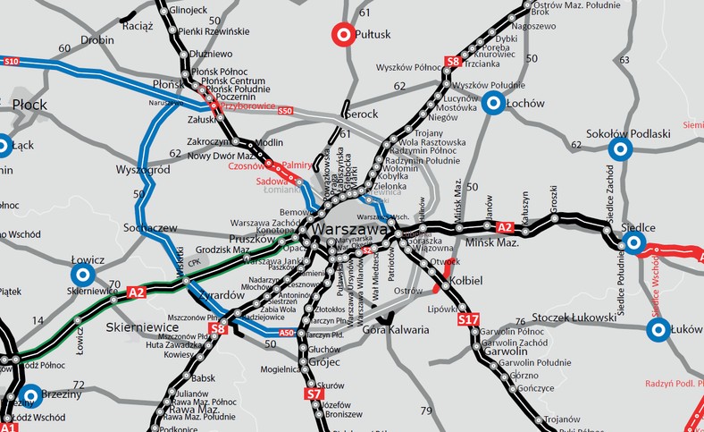 Mapa z zaznaczonym przebiegiem obwodnicy