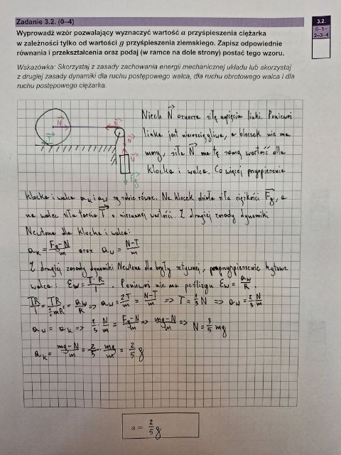 Matura 2023 - fizyka rozszerzona — rozwiązanie zad. 3.2 - sposób 1