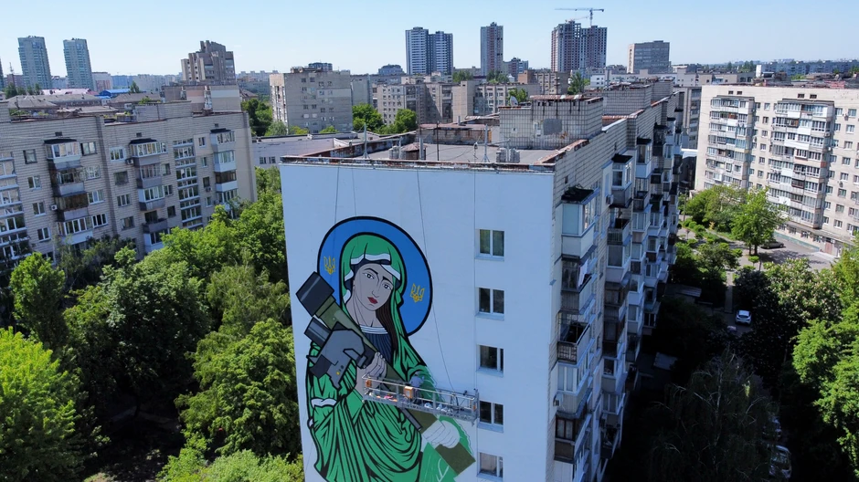 Sveta Džavelinka - mural na zgradi u Kijevu