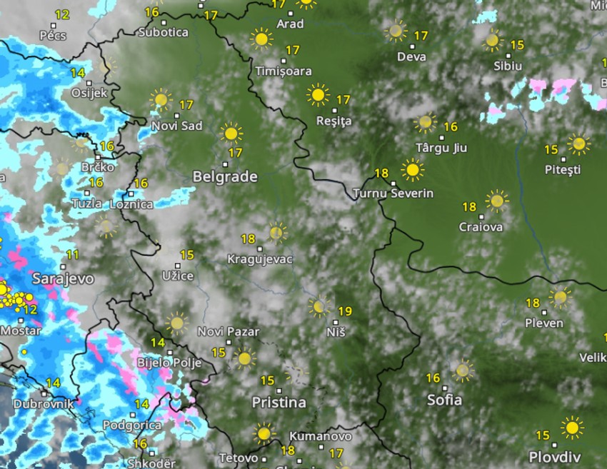 Kretanje padavina sutra u podne 
