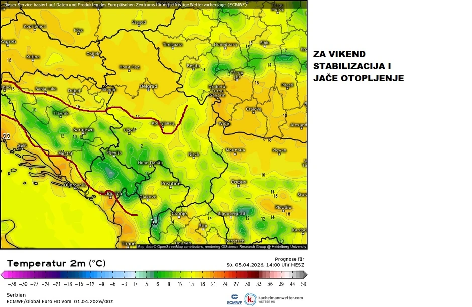 Za vikend počinje stabilizacija vremena i otopljenje koje će trajati do oko 10. aprila