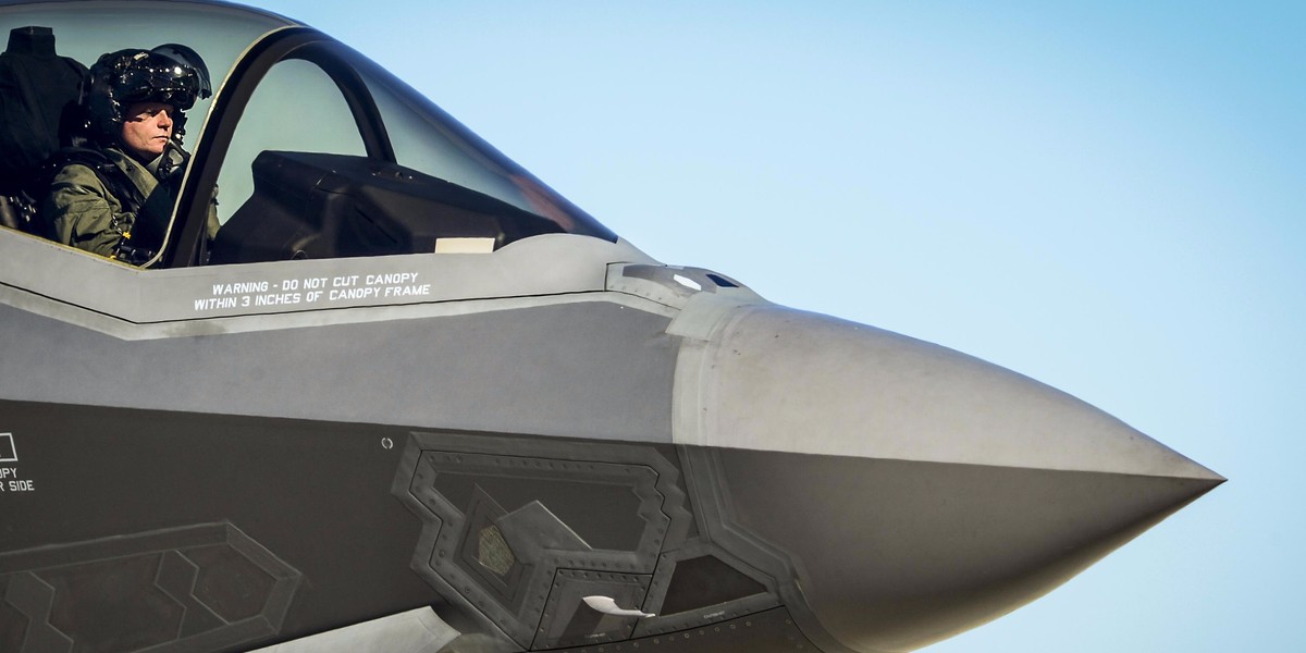 An Air Force F-35 Lightning II pilot prepares to refuel Dec. 12, 2013, at Eglin Air Force Base, Fla. The F-35 is a fifth-generation fighter, combining advanced stealth with fighter speed and agility, fully fused sensor information, network-enabled operations and advanced sustainment.