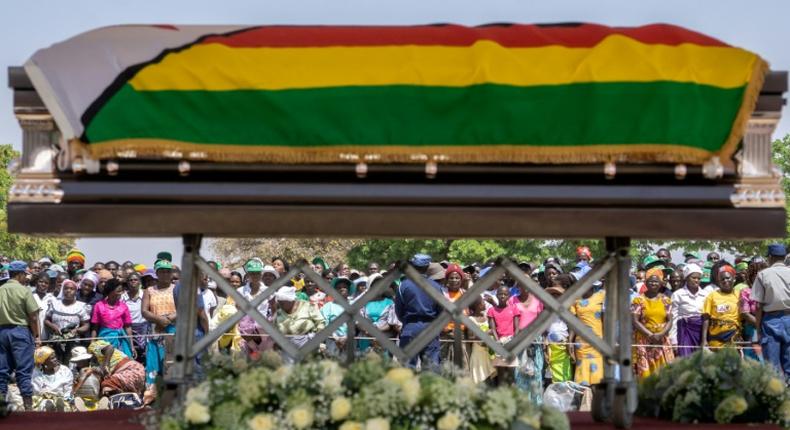 The coffin of late former Zimbabwean president Robert Mugabe is lying in state at Murombedzi Growth Point