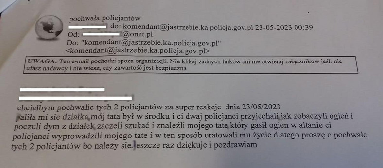 Podziękowania dla policjantów