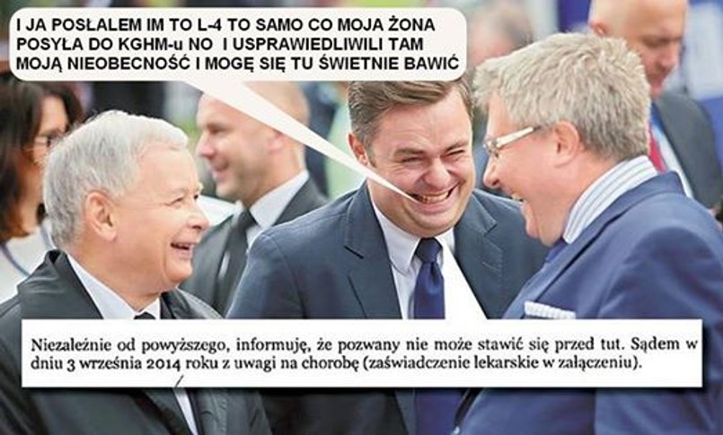 Adam Hofman posłał do sądu zwolnienie lekarskie, a potem pojechał z prezesem do Krynicy. Tam zaś chwalił się swoim sprytnym posunięciem.