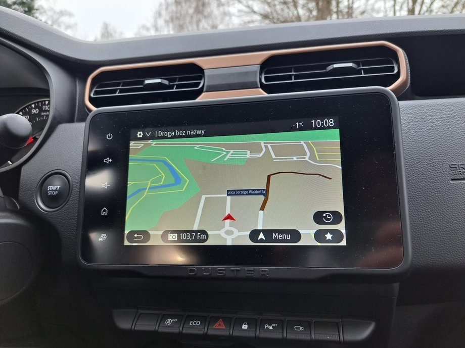 Dacia Duster - although it is a cheap car, we can have navigation on board.  Not very good though.  It is better to just connect your smartphone.  This can be done wirelessly!