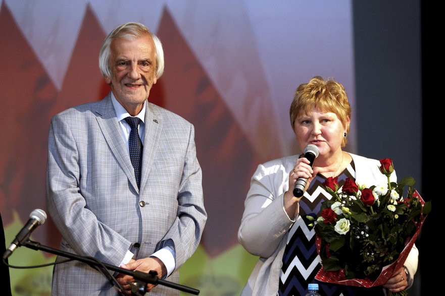 Ryszard Terlecki i Ewa Malik podczas spotkania z mieszkańcami Łaz w 2018 r.