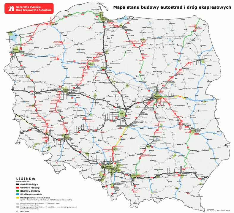 Mapa drogoowa GDDKiA 07.2016