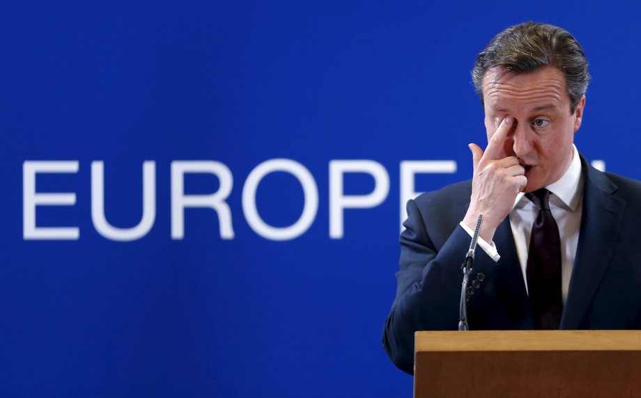 British Prime Minister David Cameron at a news conference during an EU leaders summit in Brussels in 2015.