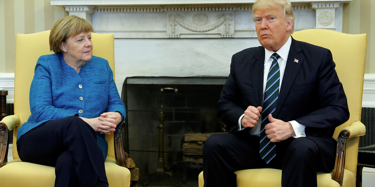 Trump and Merkel don't shake hands during awkward interaction in Oval Office