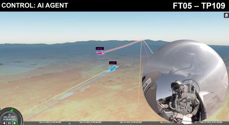 Footage from the real-world test of a dogfight between an AI-controlled fighter and a manned fighter.Giancarlo Casem/DARPA/USAF