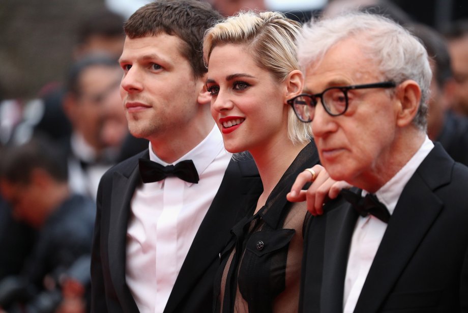 Here's the filmmaker with his stars, Jesse Eisenberg and Kristen Stewart.