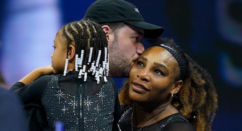 Serena Williams' first child with husband Alexis Ohanian (center) is named Olympia Ohanian (left) [Charles Krupa/AP]