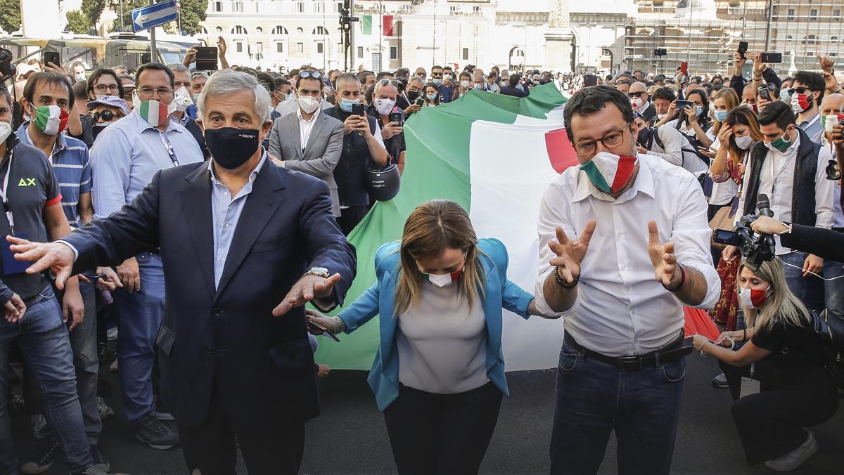 Antonio Tajani, Giorgia Meloni oraz Matteo Salvini