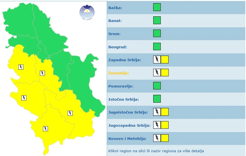 RHMZ meteoalarm za ponedeljak 6. jul