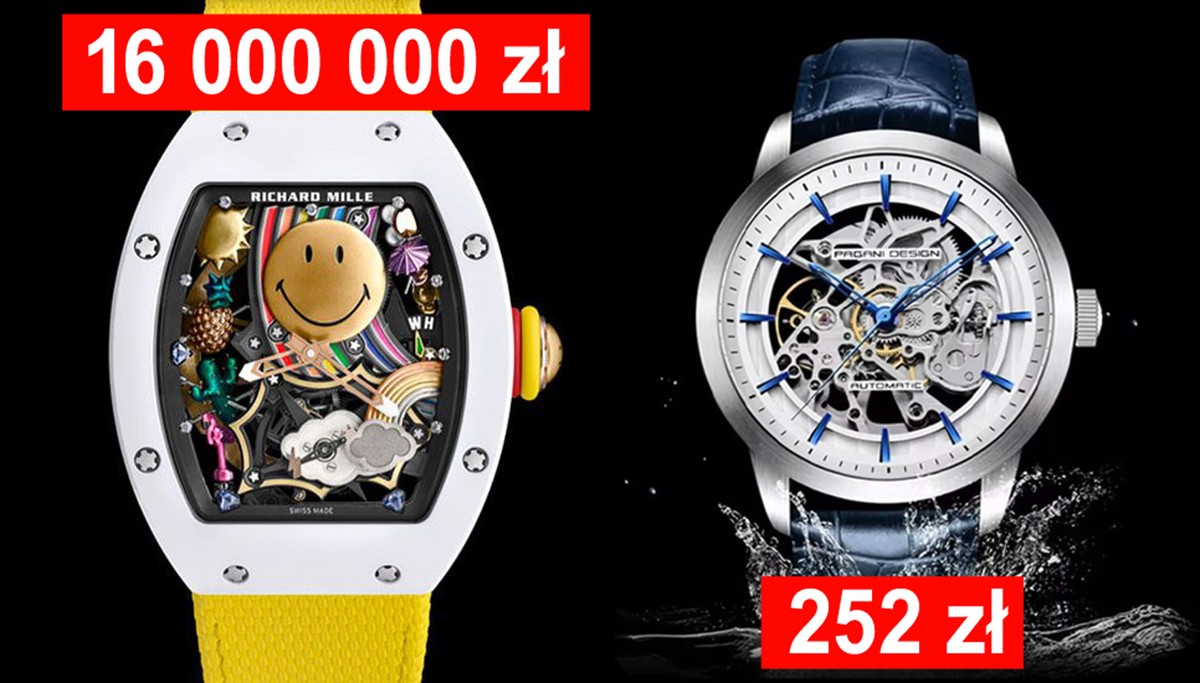 Szwajcarski zegarek Richard Mille RM 88 Automatic Winding Tourbillon 'Smiley' oferowany jest za 16 mln zł. Chiński automatyczny Pagani Design z dostawą Poczty Polskiej kosztuje 252 zł. Ale w luksusie nie chodzi przecież o to, żeby było dobrze i tanio.