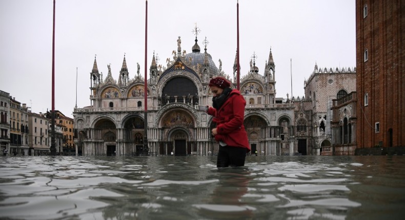 The watery scene outside St. Mark's Basilica on Wednesday