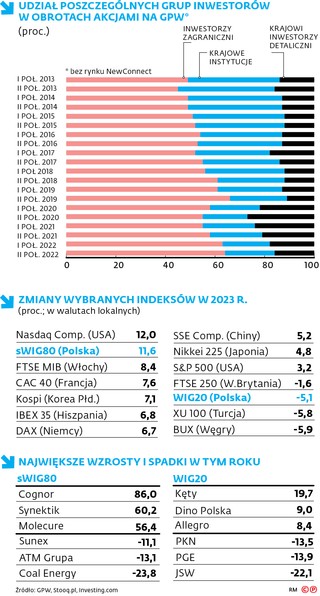 Udział poszczególnych grup inwestorów w obrotach akcjami na GPW