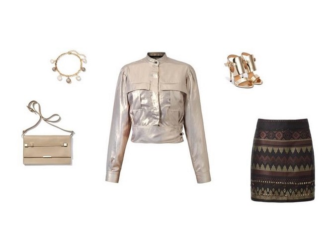 Cała w złocie: Koszula - Lidia Kalita  Spódnica - Bestseller  Buty - Lidia Kalita  Torebka - Tatuum  Bransoletka - Tatuum