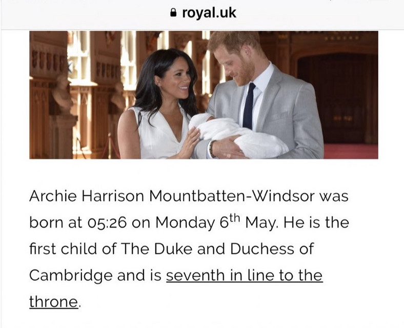 Informacja o narodzinach syna Meghan Markle i księcia Harry'ego