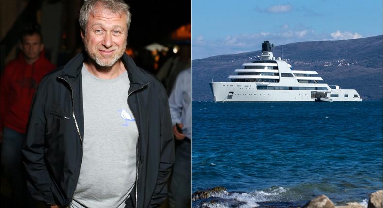 Roman Abramovich next to his Solaris superyacht.