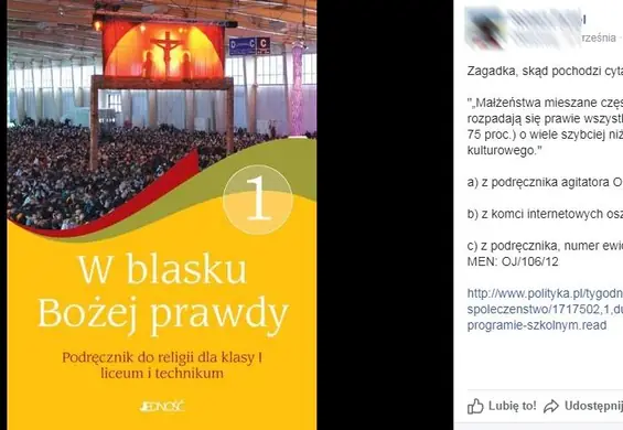 Twoje małżeństwo z Murzynem się rozpadnie. Rasistowski wpis w podręczniku do religii