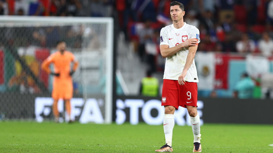 Robert Lewandowski podczas meczu 1/8 mistrzostw świata Polska-Francja