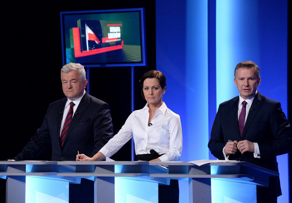 Jarosław Gugała, Diana Rudnik i Grzegorz Kajdanowicz prowadzili debatę przed wyborami parlamentarnymi w 2015 r.