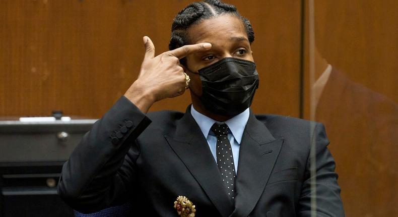 Rakim Mayers, aka A$AP Rocky, in the Clara Shortridge Foltz Criminal Justice Center during a preliminary hearing in his assault with a semiautomatic firearm case in Los Angeles.(Allison Dinner/EPA via AP, Pool)