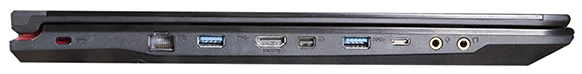 Prawa strona: zamek Kensington, RJ-45, USB 3.0, HDMI, mini-DisplayPort, USB 3.0, USB typu C, audio