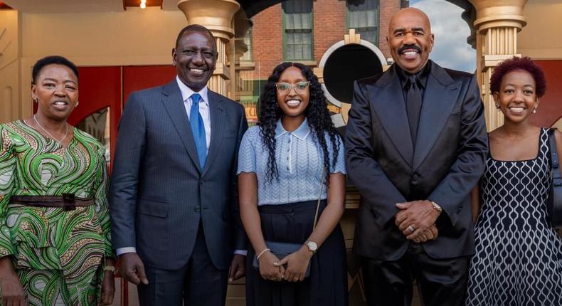 President William Ruto and First Lady Rachel Ruto with their daughters meet Steve Harvey in the U.S.