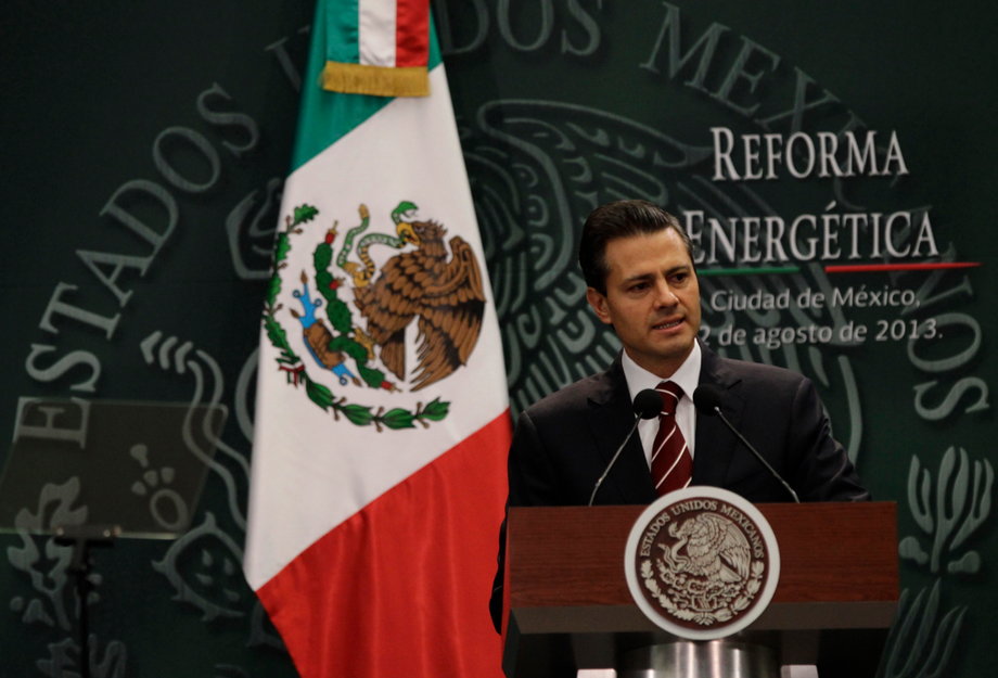 Mexican President Nieto gives a speech during his proposal for energy reforms in Mexico City on August 12th.