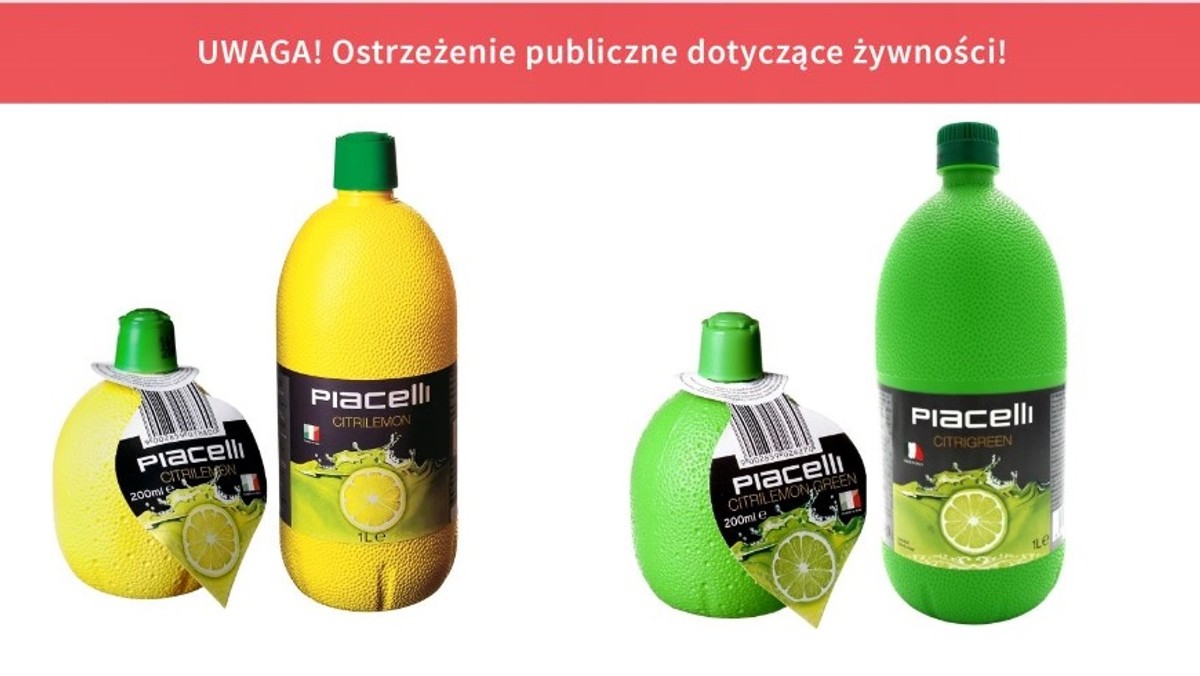 Ostrzeżenie publiczne, dotyczące żywności pojawiło się na stronie Głównego Inspektoratu Sanitarnego. Powód? W próbkach koncentratów soku z cytryny i limonki marki Piacelli stwierdzono obecność dwutlenku siarki.