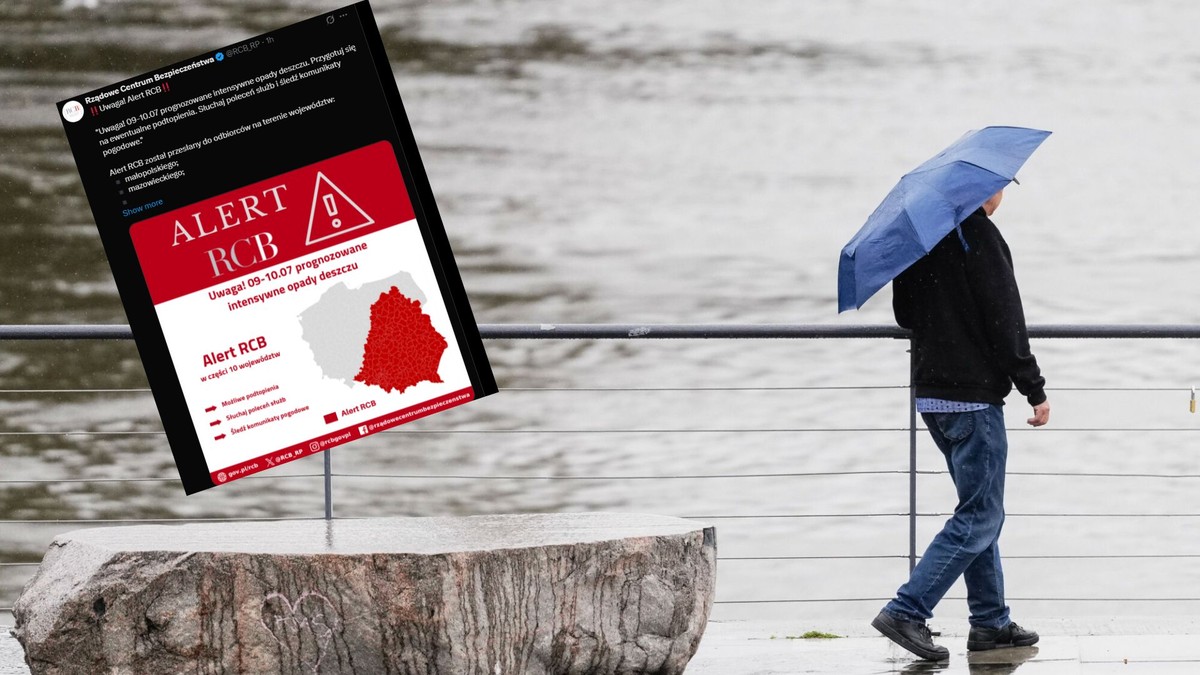 RCB ostrzega przed ulewami w 10 województwach. Mieszkańcy otrzymali SMS