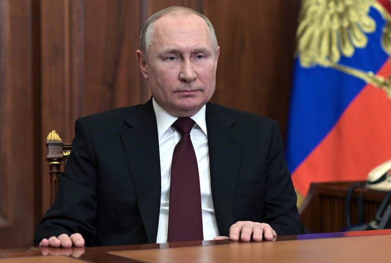 Prezydent Rosji Władimir Putin podczas telewizyjnego orędzia (21.02.2022)