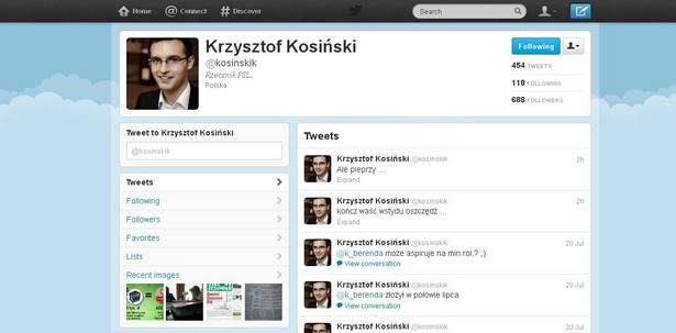 Profil Krzysztofa Kosińskiego na Twitterze