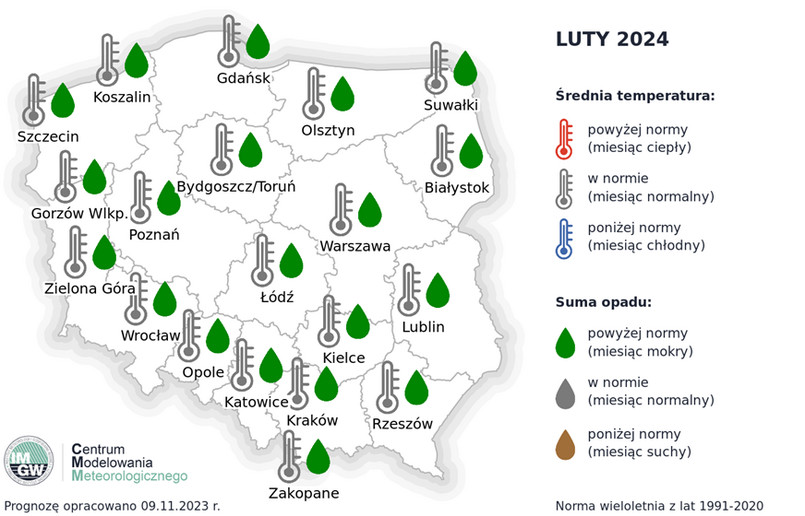 IMGW - luty 2024, mapa