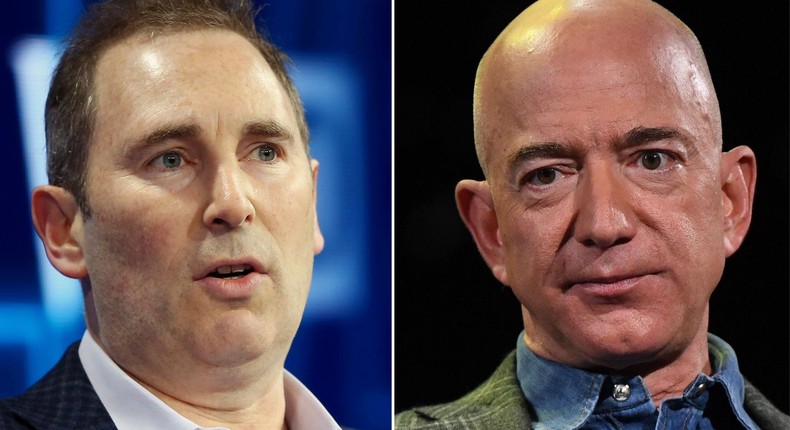 Andy Jassy (left) will take over as Amazon CEO from Jeff Bezos (right) in Q3 of this year.
