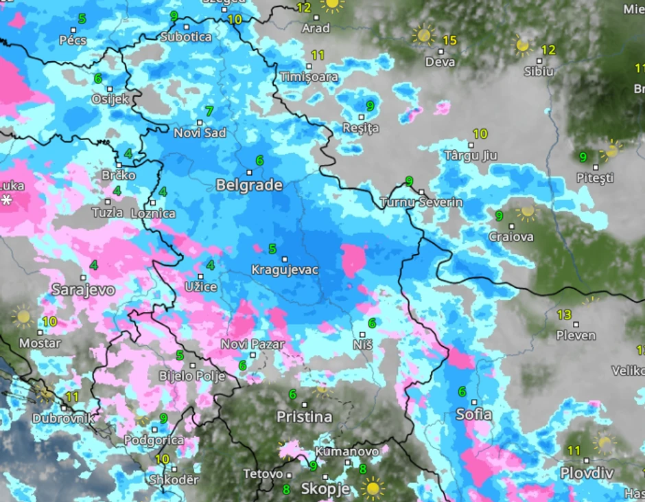Kretanje padavina u petak u 10 časova 