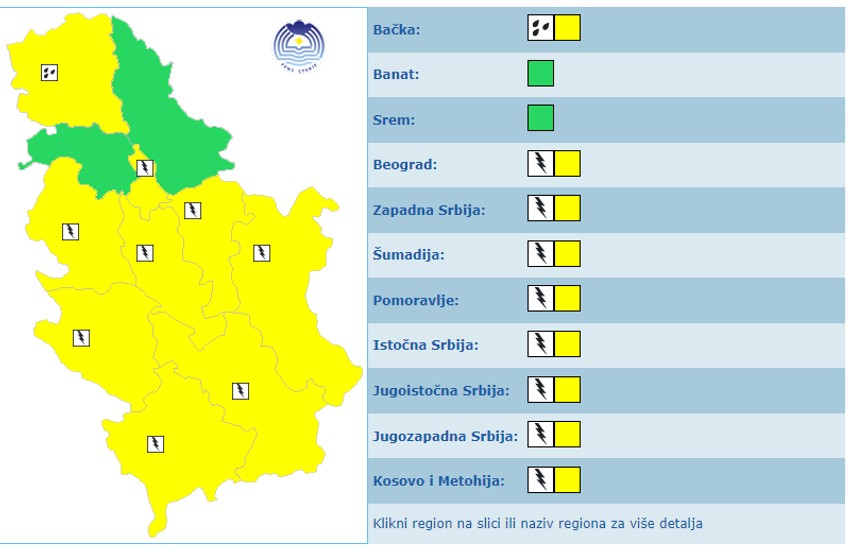 Meteoalarm za sredu