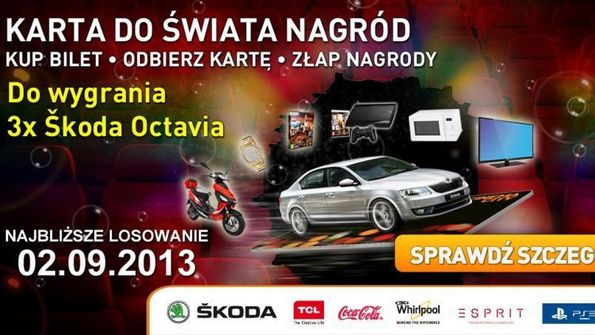 31 sierpnia kończy się Loteria Cinema City, w której nagrodami są m.in. samochód Skoda Octavia, skuter Zipp czy konsola Play Station.