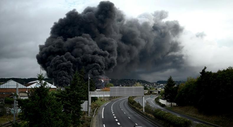 More than 9,000 tonnes of chemicals burned on September 27, 2019 in a fire at the Lubrizol factory in Rouen, spewing smoke and soot over the area