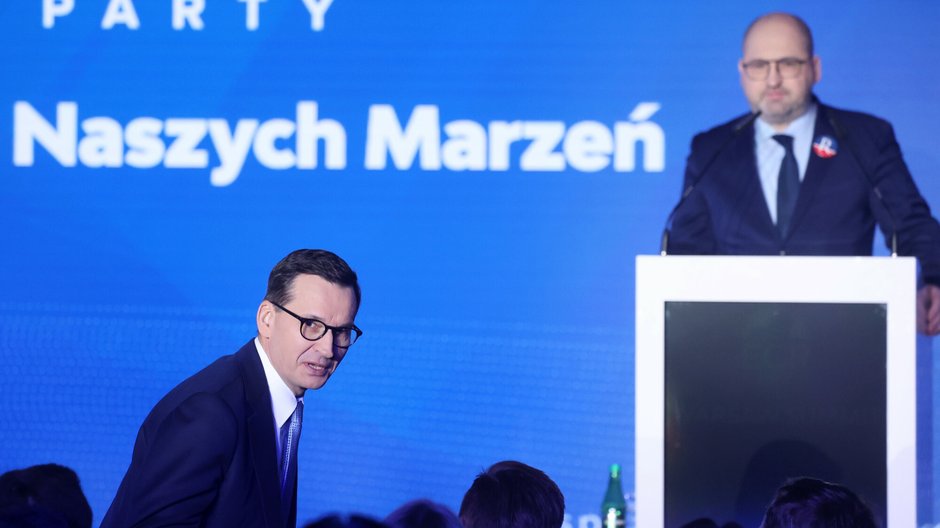 Premier Morawiecki i Adam Bielan podczas szczytu frakcji Europejskich Konserwatystów i Reformatorów, Warszawa, 03.12.2022