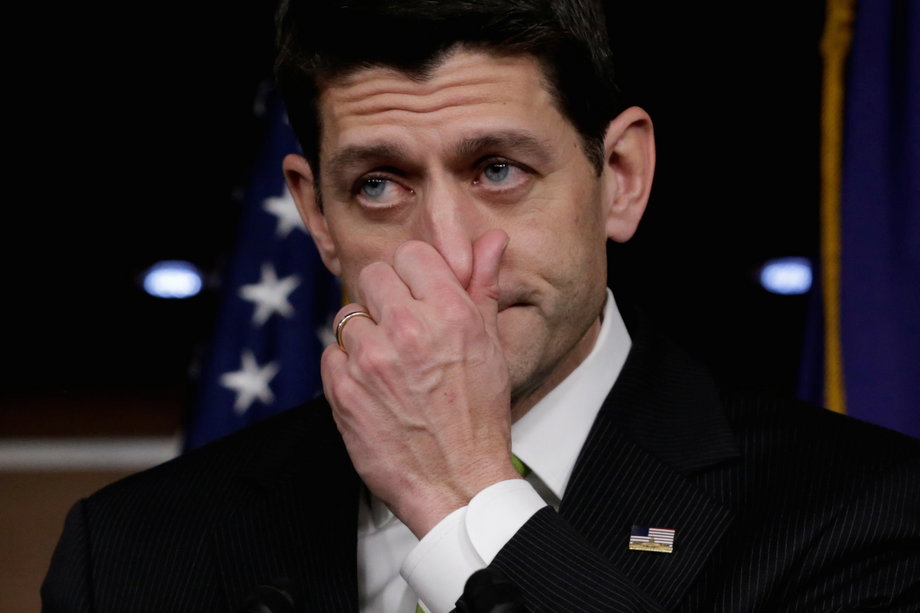 US House Speaker Paul Ryan at a news conference after Republicans pulled the American Health Care Act bill to repeal and replace the Affordable Care Act, the healthcare law better known as Obamacare.