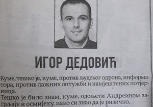 čitulja Igoru Dedoviću, Jovan Vukotić