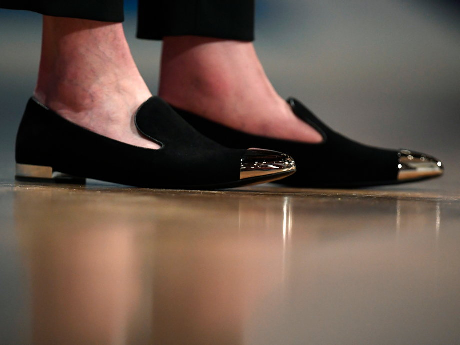 Theresa May wore gold-tipped shoes to the Conservative Party conference this week.
