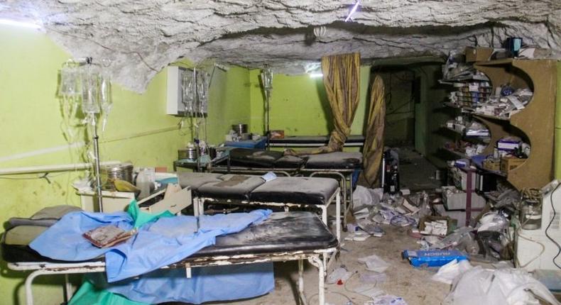 UN Secretary General Antonio Guterres says medical facilities in war zones are increasingly being targeteds, like this one in Syria's Idlib province which was destroyed in April 2017 after a suspected chemical weapons attack